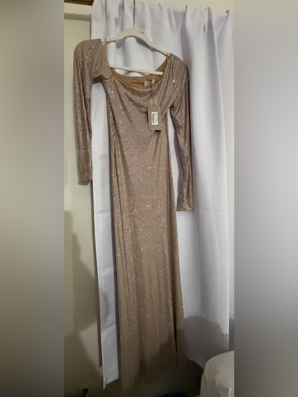 Meshki Marcia Diamante Long Sleeve Maxi Dress - Nude - Picture 10 of 10